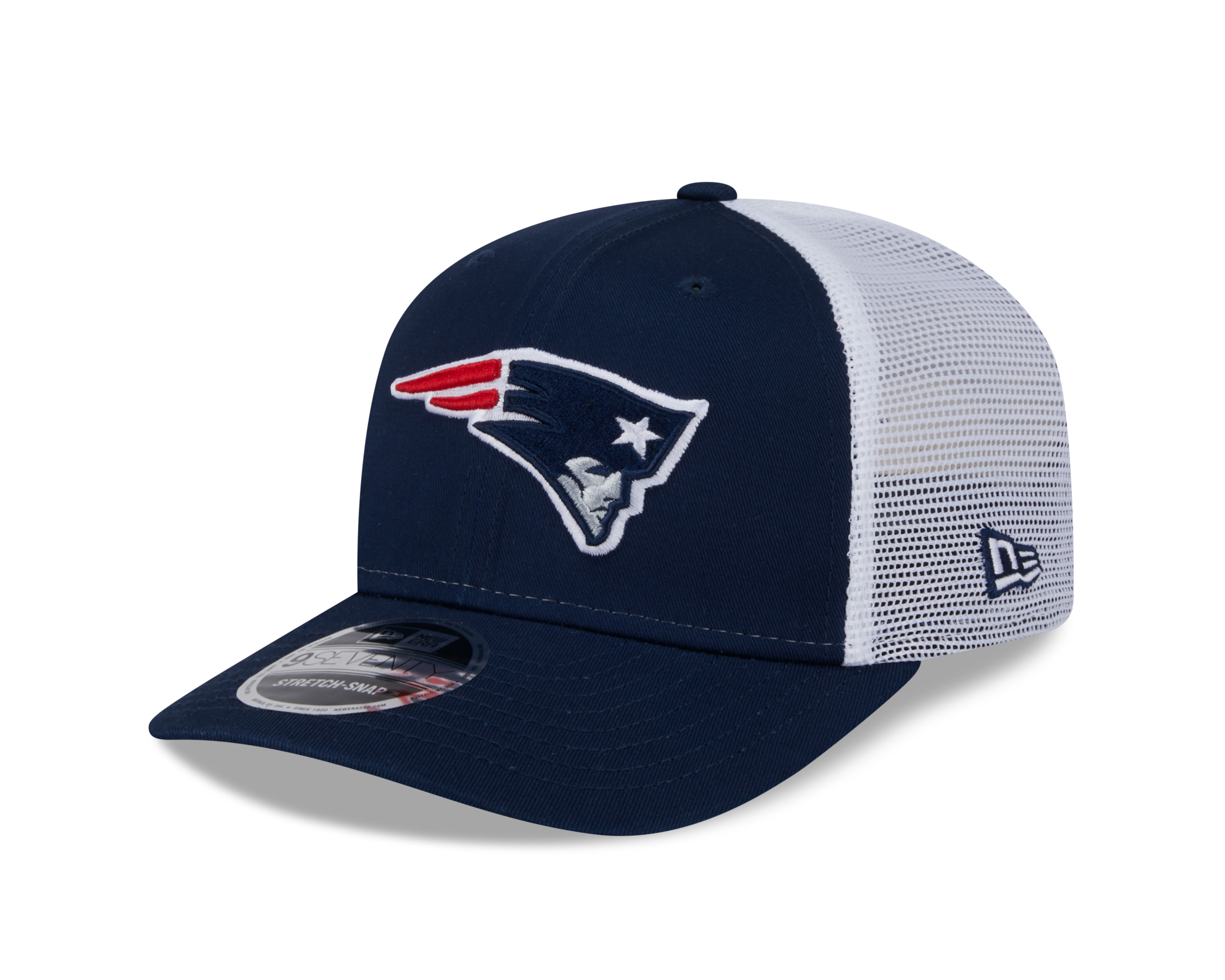 New England Patriots Navy and White Trucker New Era 9SEVENTY Stretch Snapback Hat