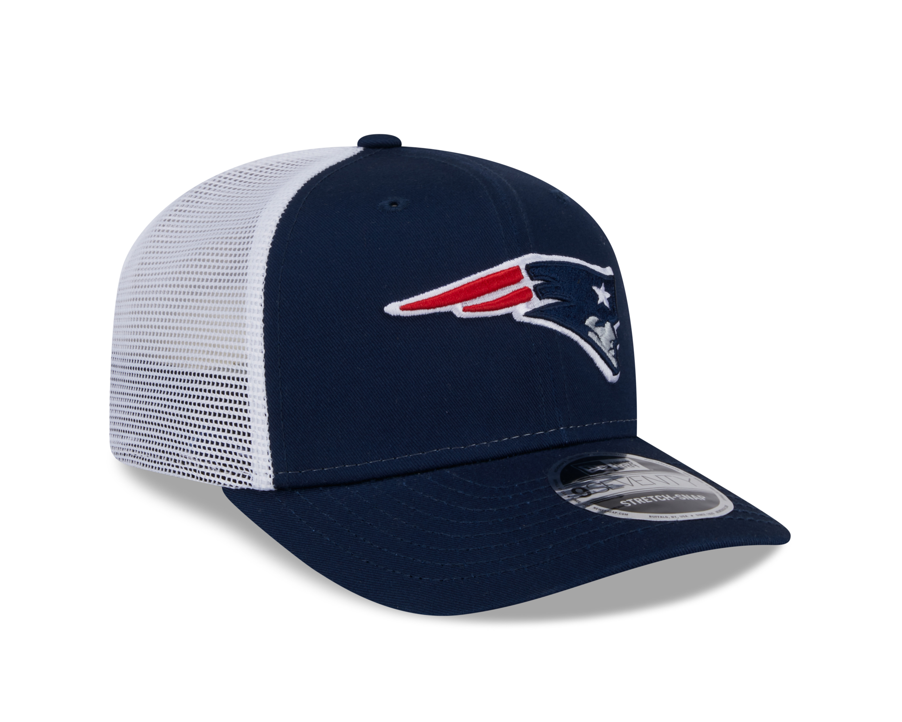 New England Patriots Navy and White Trucker New Era 9SEVENTY Stretch Snapback Hat