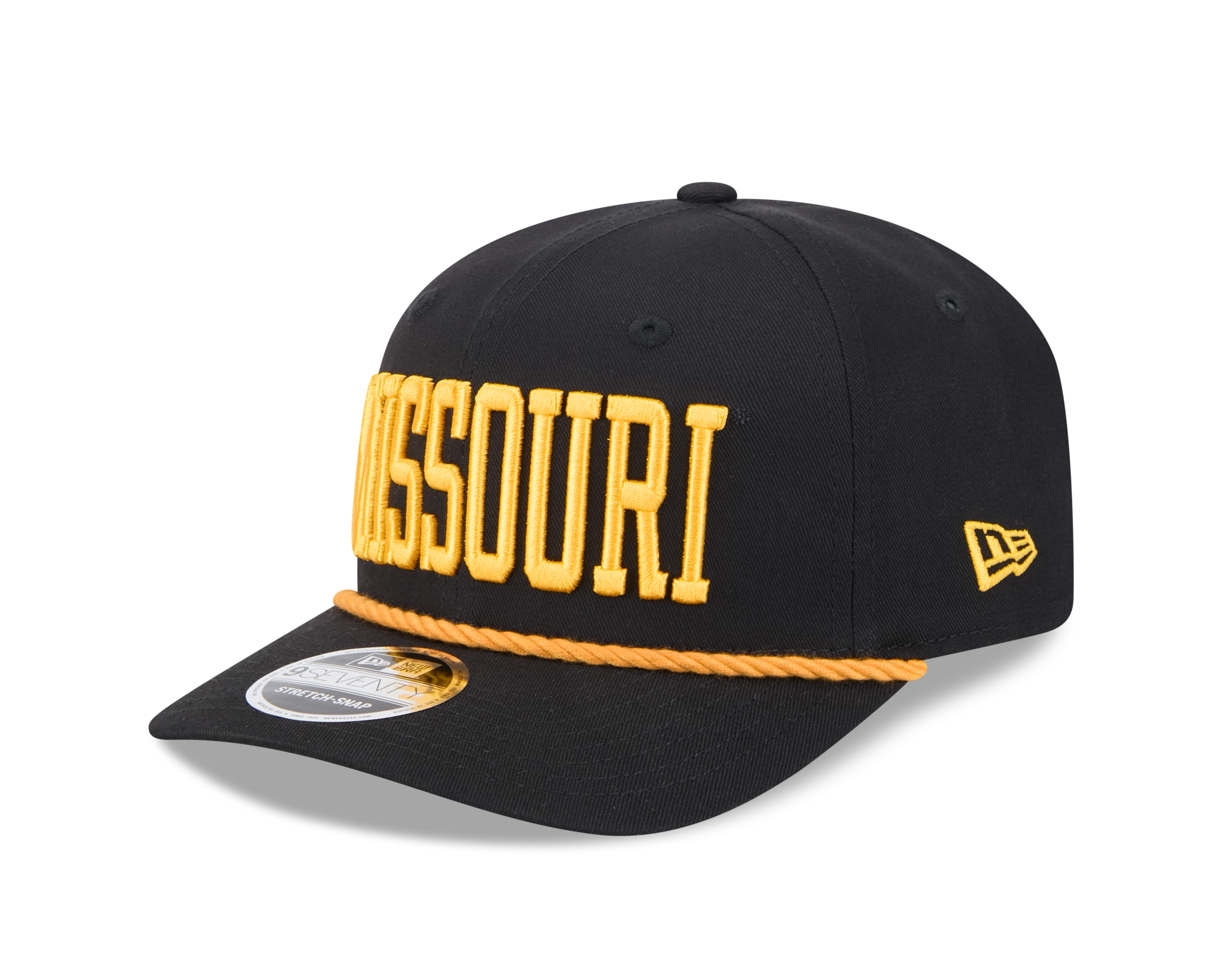 Missouri Tigers Black Wordmark Roper NCAA New Era 9SEVENTY Stretch Snapback Hat