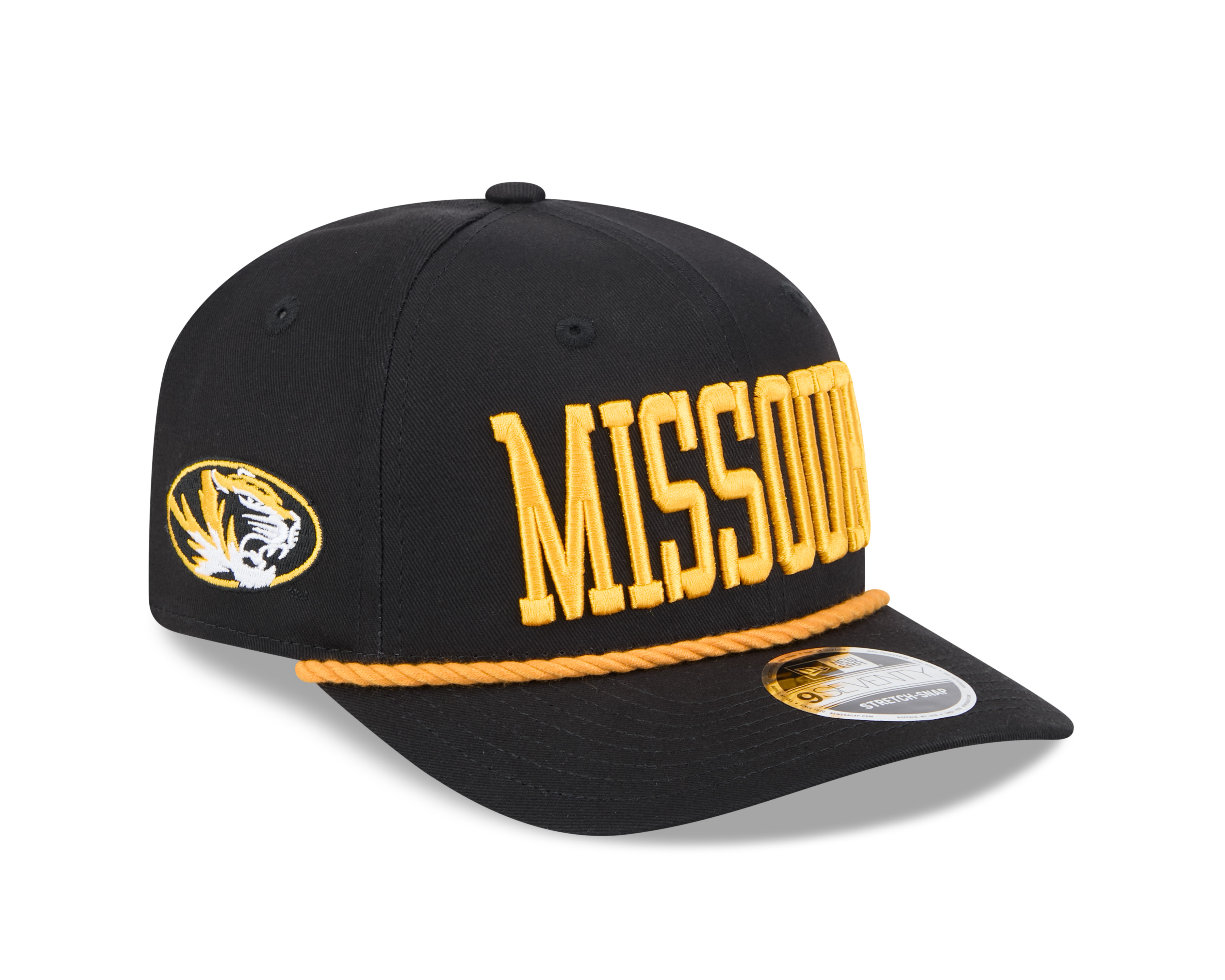 Missouri Tigers Black Wordmark Roper NCAA New Era 9SEVENTY Stretch Snapback Hat