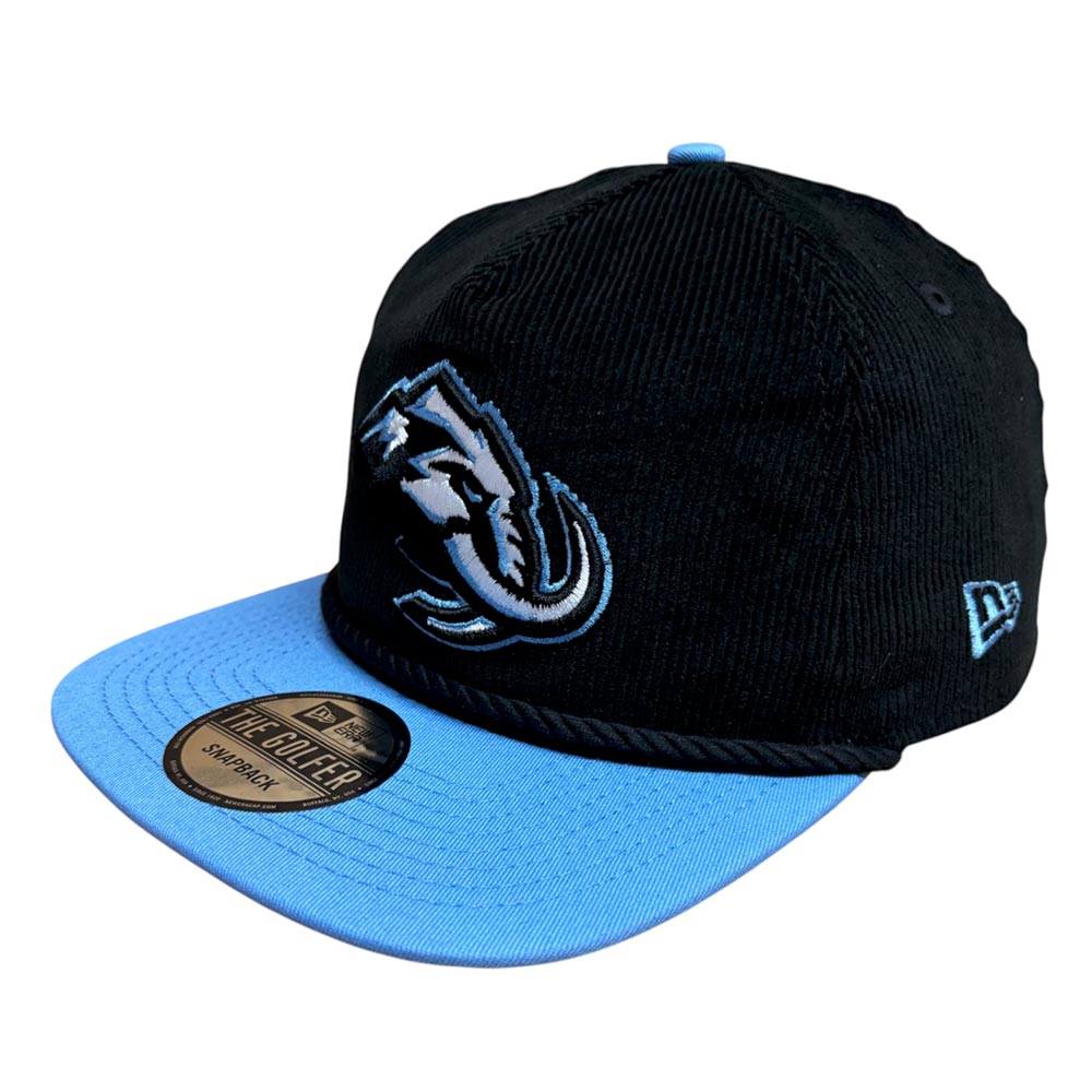 Utah Mammoth Black Corduroy and Blue Bill NHL Patch New Era Golfer Snapback Hat