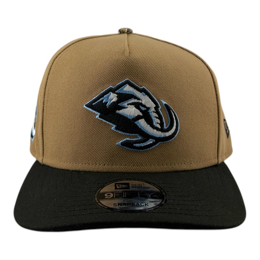 Utah Mammoth Khaki Brown with Camo Top Button Tusk Logo Patch New Era 9FIFTY A-Frame Snapback Hat