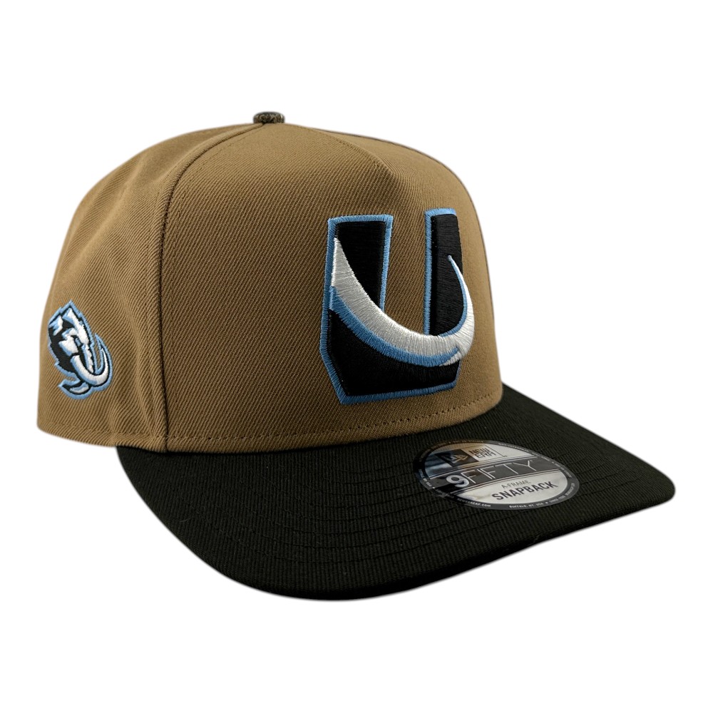 Utah Mammoth Khaki Brown U Tusk Logo with Camo Top Button Mammoth Logo Patch New Era 9FIFTY A-Frame Snapback Hat