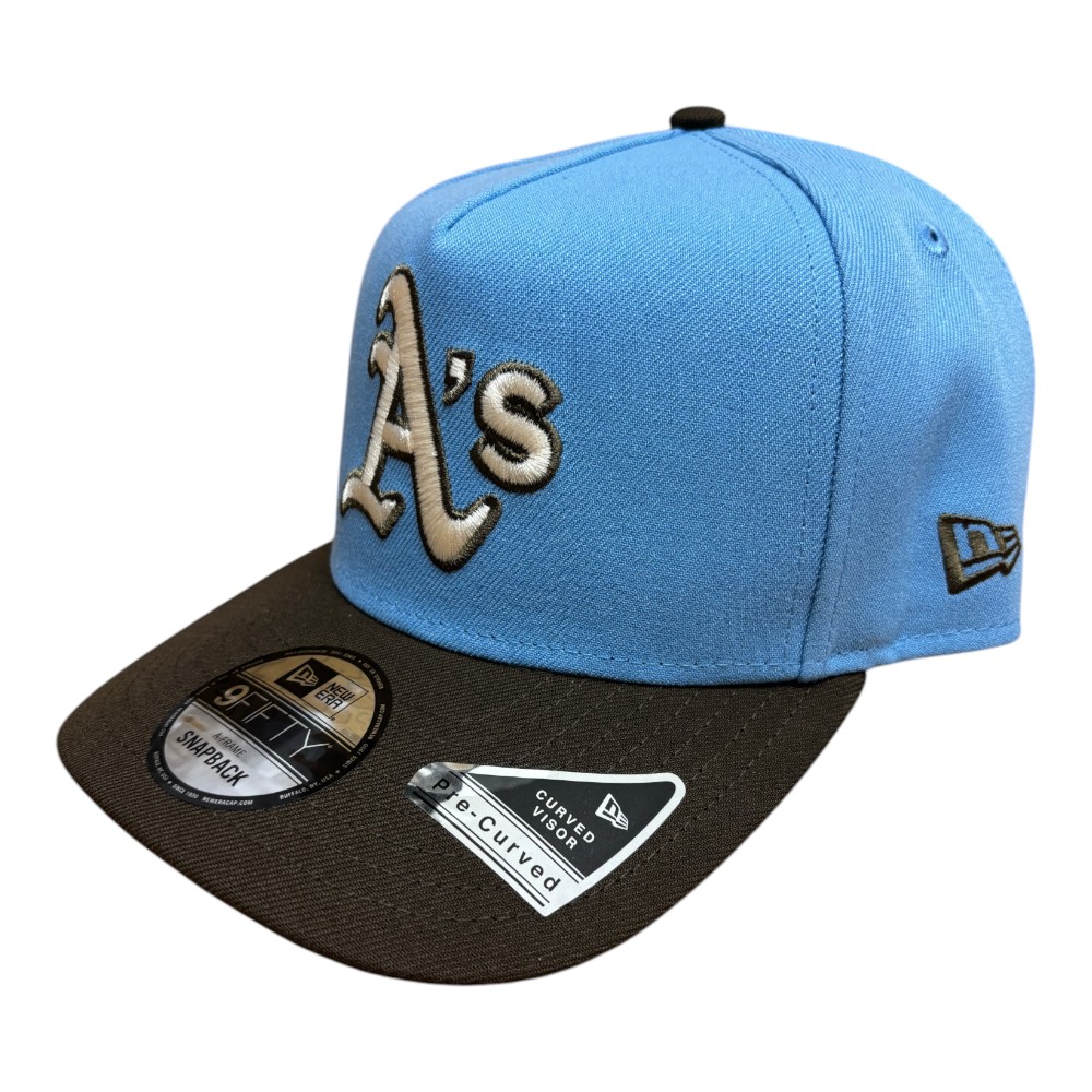 Oakland Athletics Sky Blue and Brown Stomper Patch Gray UV New Era 9FIFTY A-Frame Snapback Hat