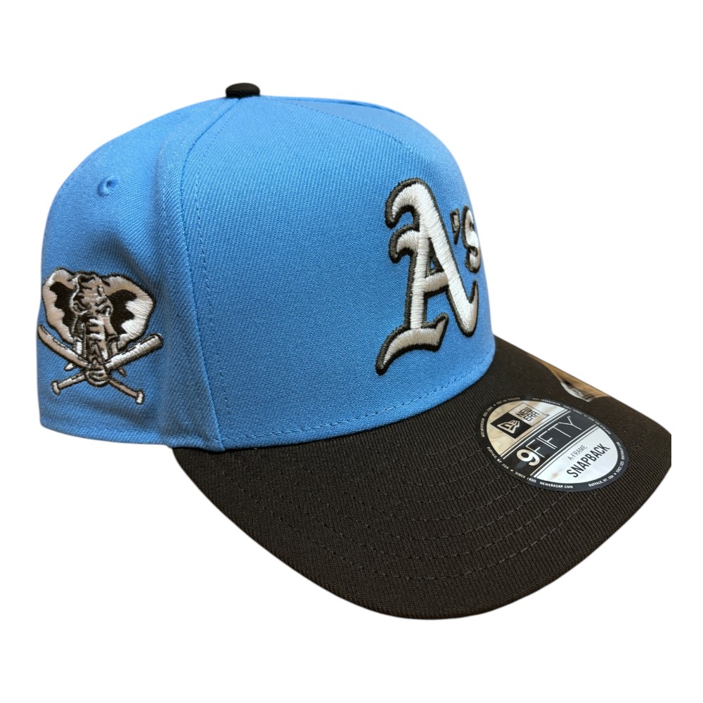 Oakland Athletics Sky Blue and Brown Stomper Patch Gray UV New Era 9FIFTY A-Frame Snapback Hat