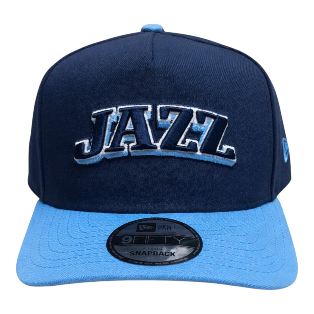 Utah Jazz Blue Two Tone Wordmark Logo NBA New Era 9FIFTY A-Frame Snapback Hat