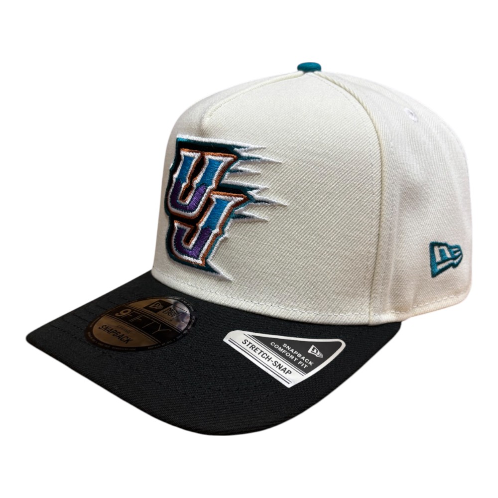 Utah Jazz Chrome and Black Old School Logo NBA New Era 9FIFTY A-Frame Snapback Hat