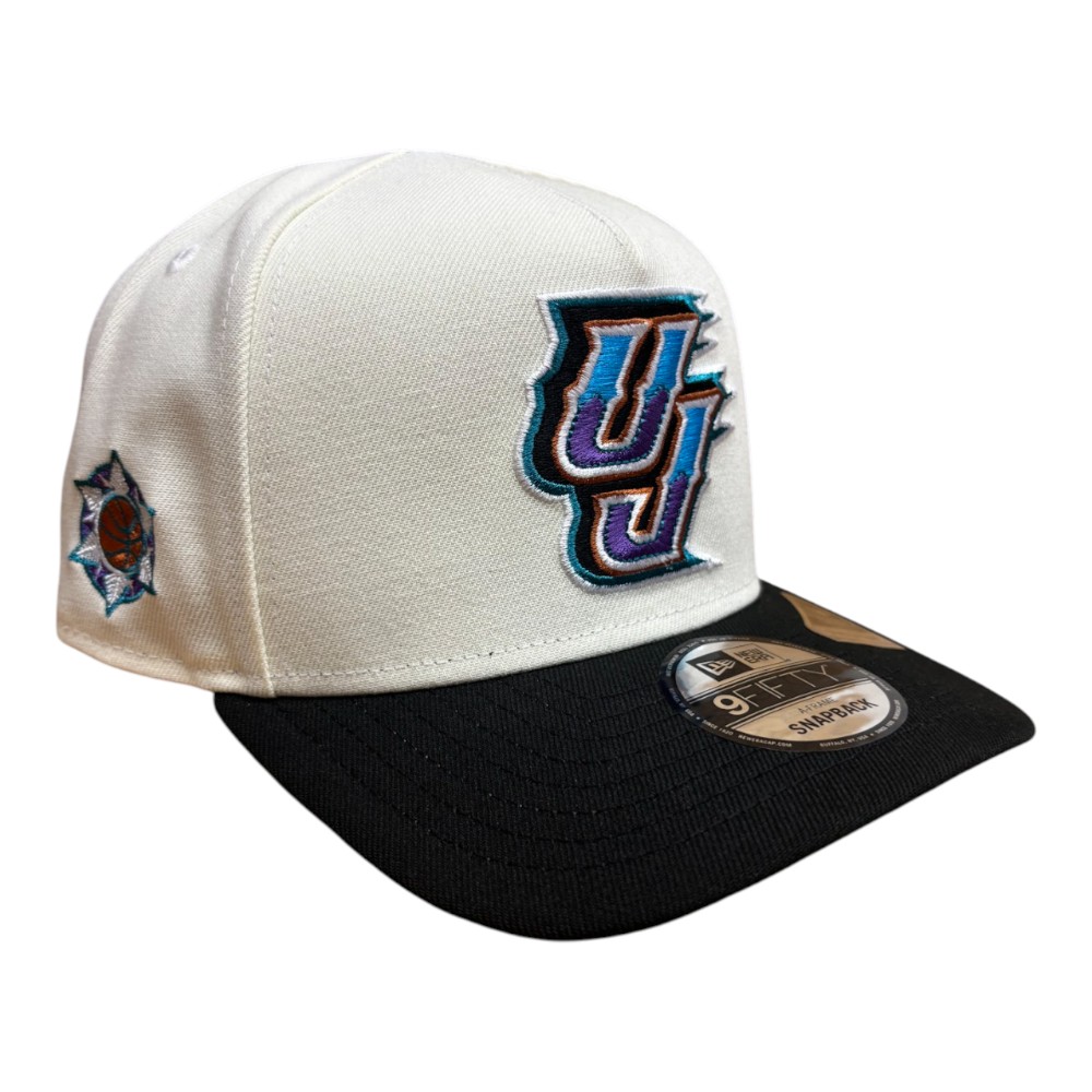 Utah Jazz Chrome and Black Old School Logo NBA New Era 9FIFTY A-Frame Snapback Hat