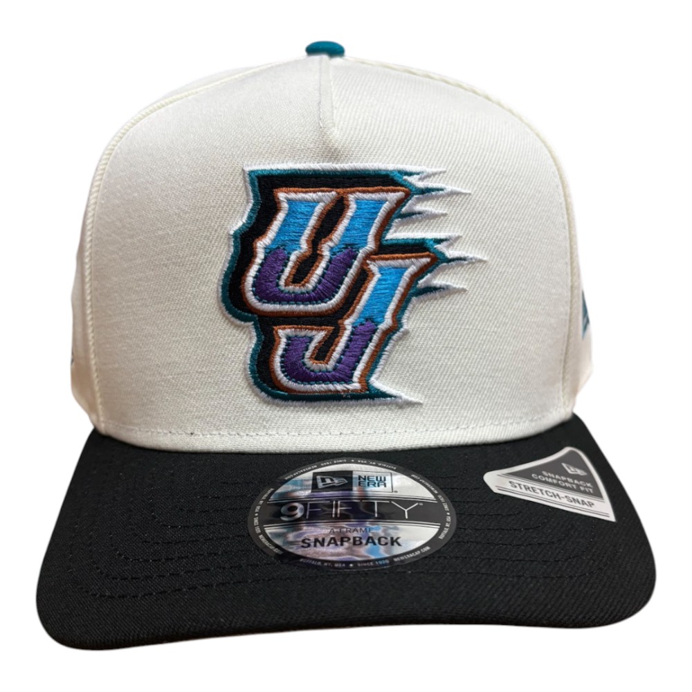 Utah Jazz Chrome and Black Old School Logo NBA New Era 9FIFTY A-Frame Snapback Hat