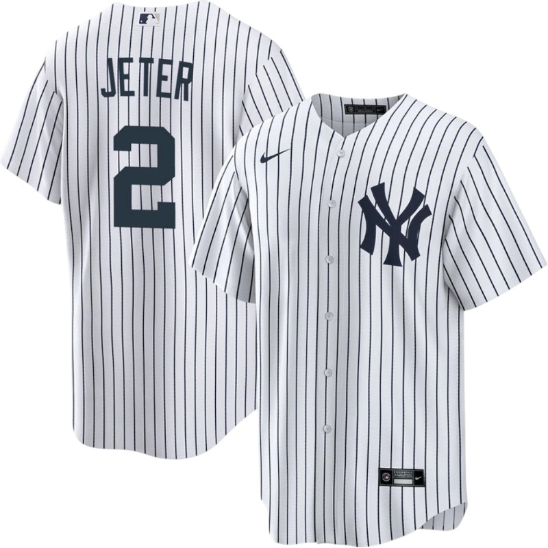 Youth New York Yankees Derek Jeter White Pinstripe Baseline Nike Jersey
