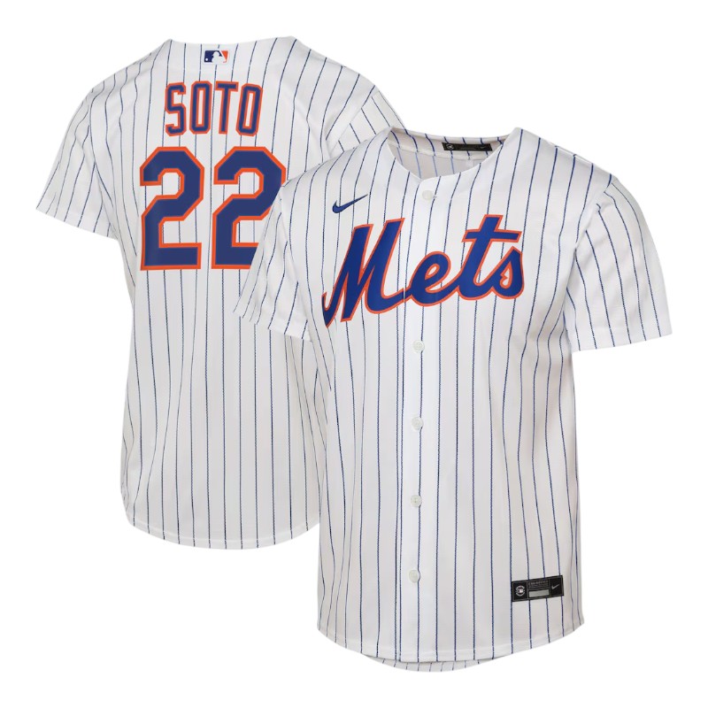 Youth New York Mets Juan Soto White Pinstripe Baseline Nike Jersey