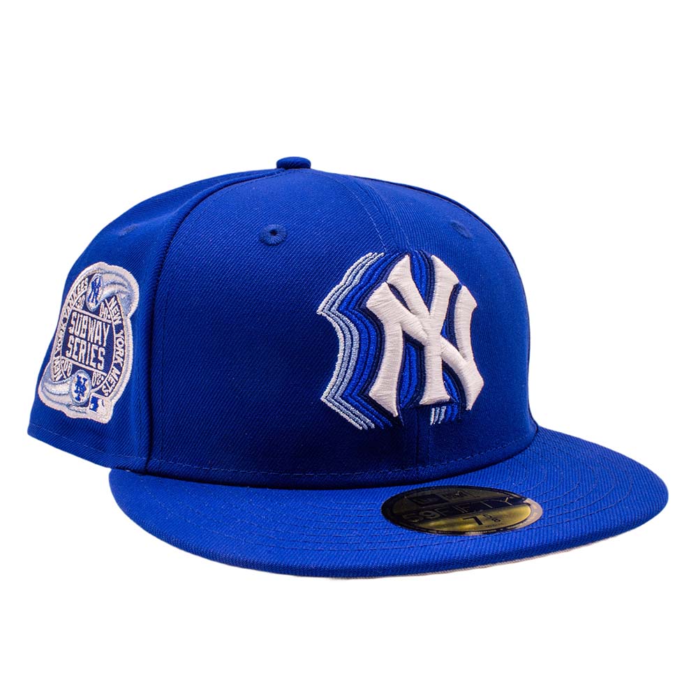 New York Yankees Royal Blue Shadow Logo Subway Series Patch Grey UV Era 59FIFTY Fitted Hat
