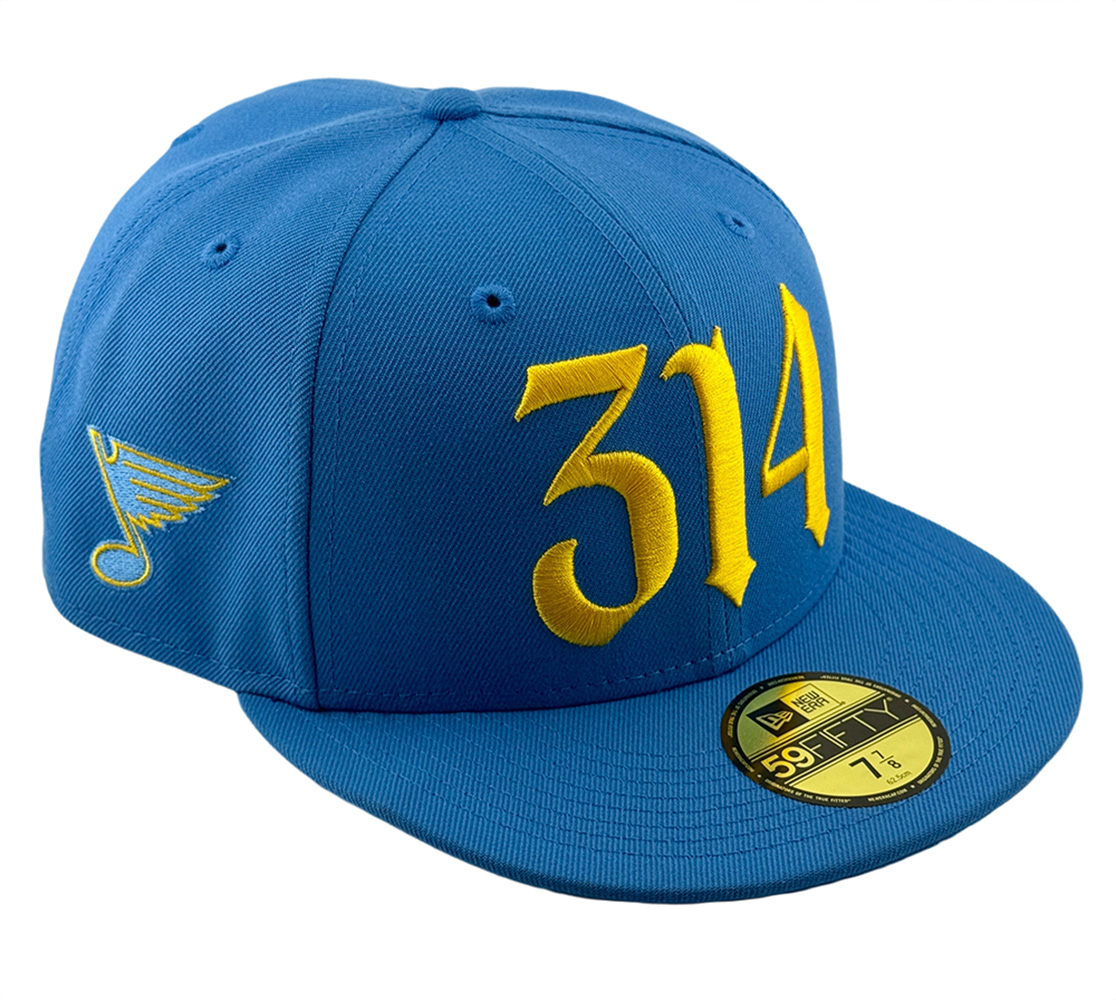 St. Louis Blues Blue 314 Front Logo Patch Arch Batterman UV New Era 59FIFTY Fitted Hat