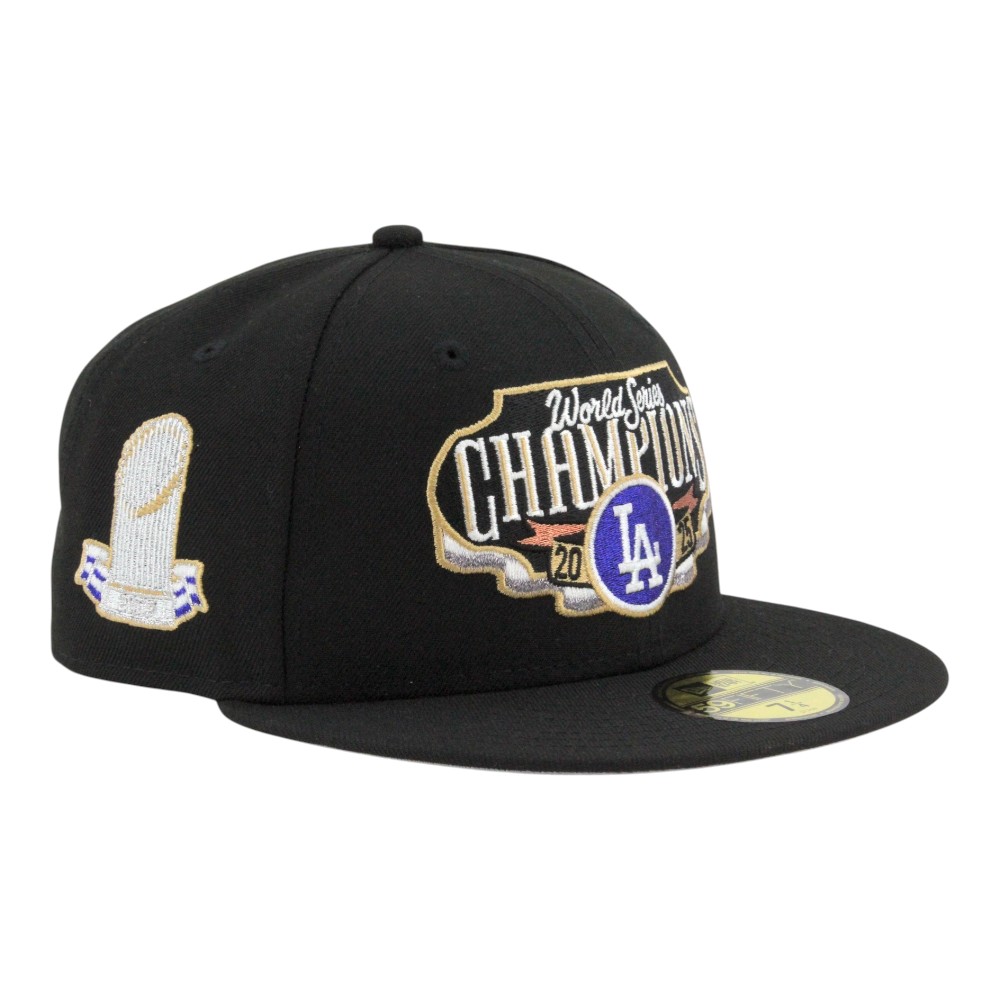 Los Angeles Dodgers Black Locker Room 2025 World Series Champions Trophy Patch Grey UV New Era 59FIFTY Fitted Hat