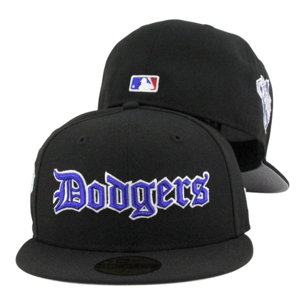 Los Angeles Dodgers Black Old English 2025 Back to Champs Diamond Patch Grey UV New Era 59FIFTY Fitted Hat