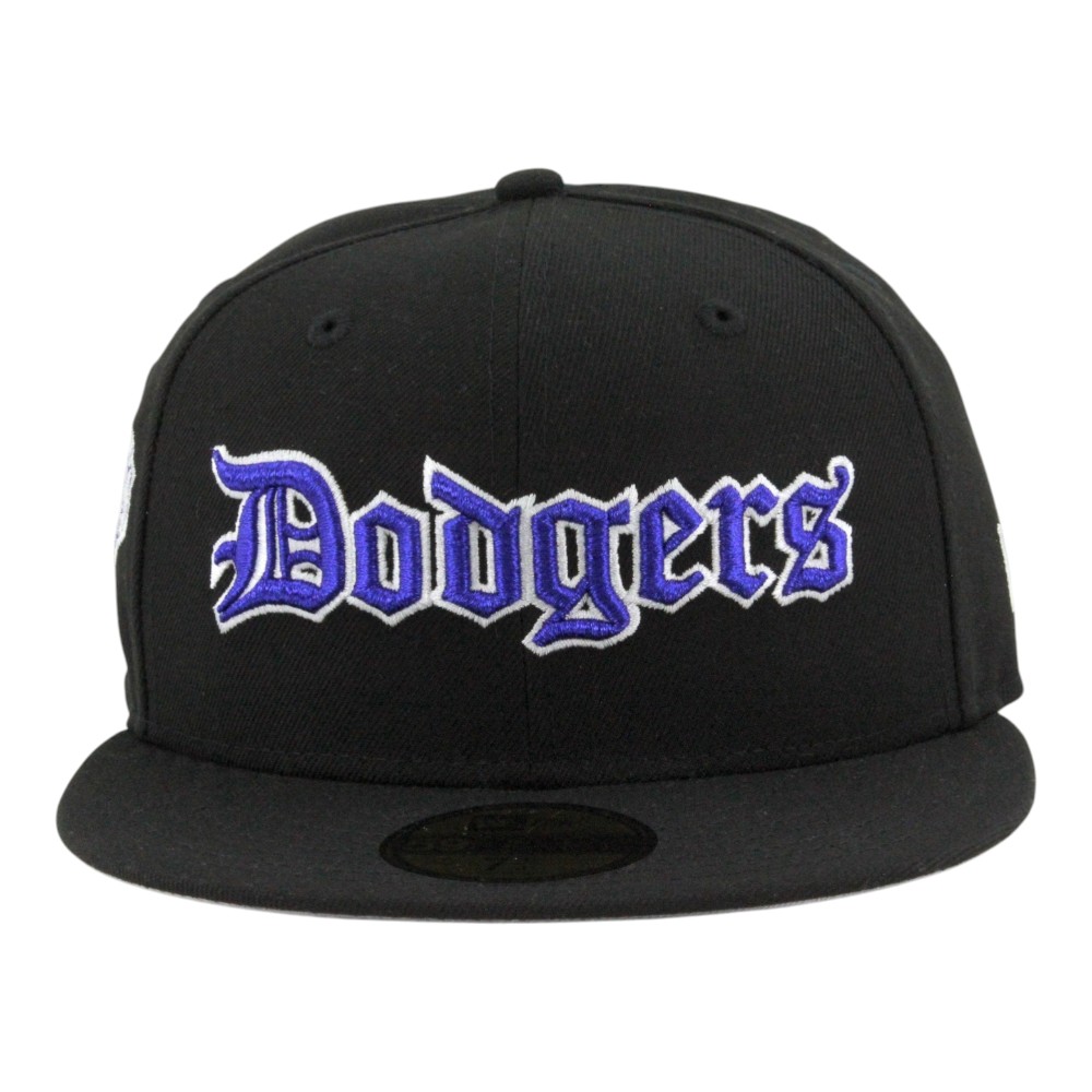 Los Angeles Dodgers Black Old English 2025 Back to Champs Diamond Patch Grey UV New Era 59FIFTY Fitted Hat