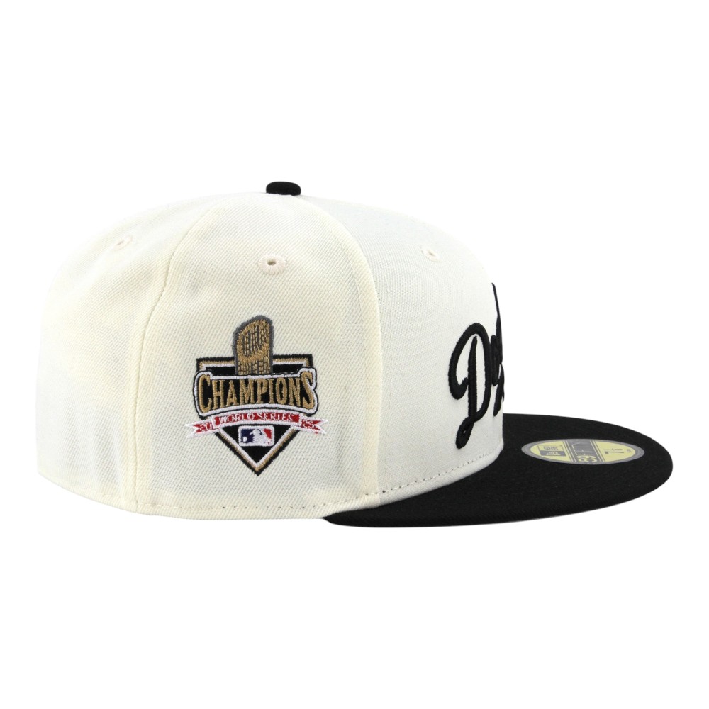 Los Angeles Dodgers Chrome and Black Script 2025 World Series Champions Patch Grey UV New Era 59FIFTY Fitted Hat