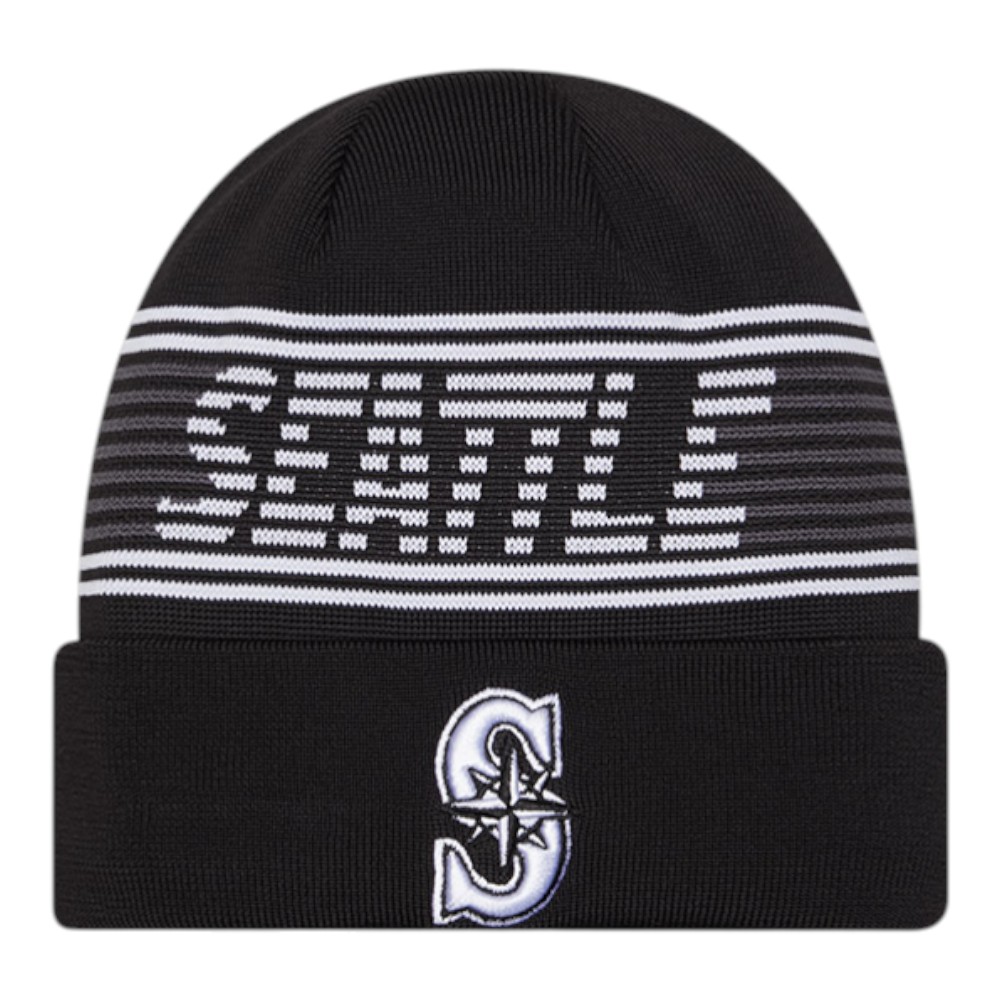 Seattle Mariners Black and White Authentic Collection New Era Cuffed Knit Beanie Hat