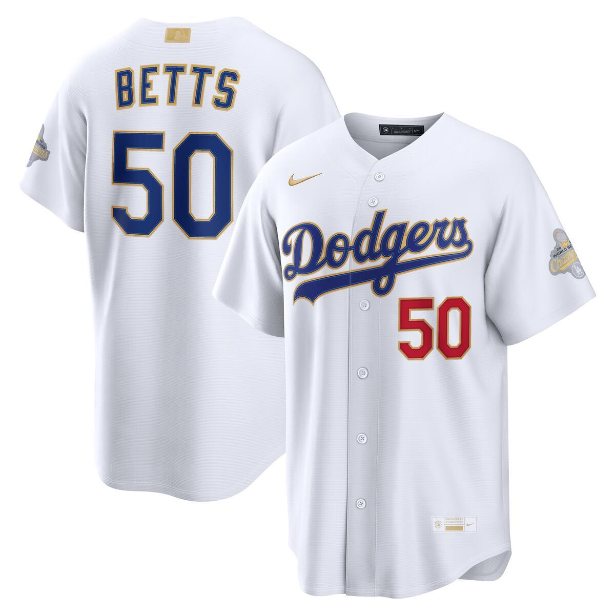 Los Angeles Dodgers Mookie Betts White 2026 Gold Collection Nike Stadium Player Jersey
