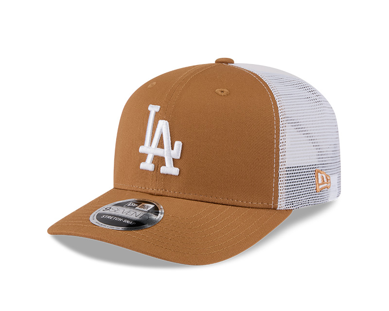 Los Angeles Dodgers Tan and White Mesh New Era 9SEVENTY Stretch Snapback Hat