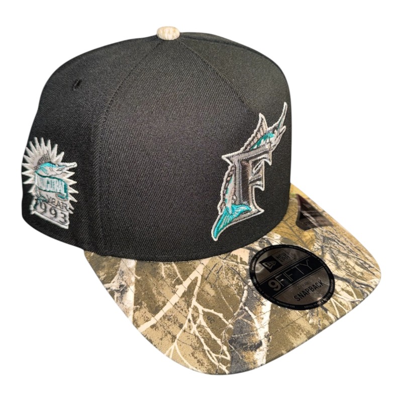 Florida Marlins Black and Realtree 1993 Inaugural Season Patch Kelly Green UV New Era A-Frame Snapback Hat