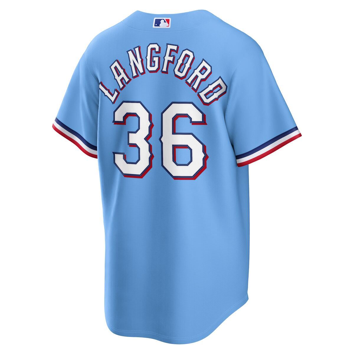 Texas Rangers Wyatt Langford Blue Alternate Nike Replica Jersey