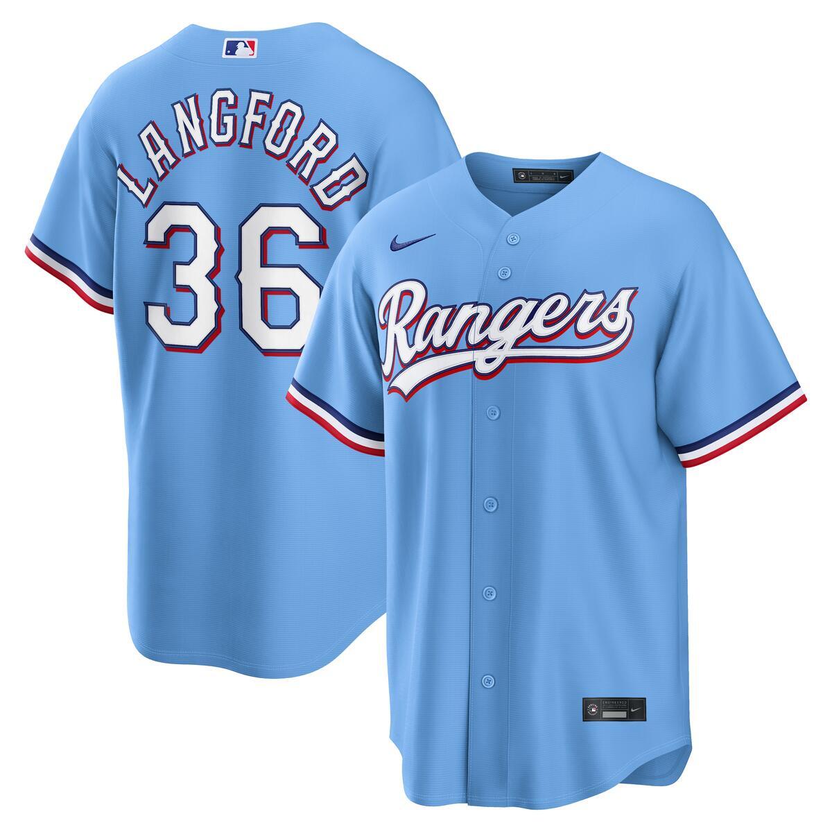 Texas Rangers Wyatt Langford Blue Alternate Nike Replica Jersey