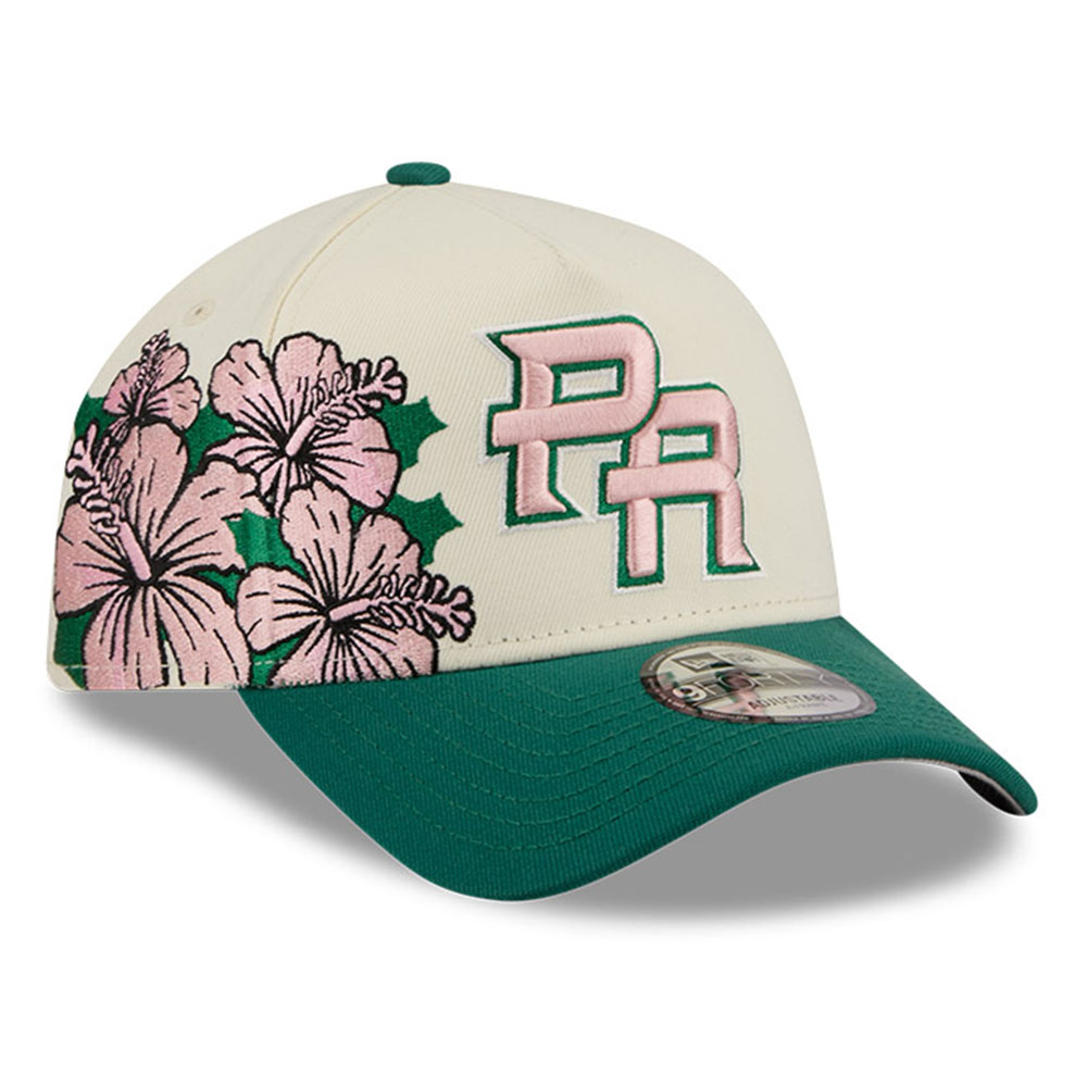 Puerto Rico Chrome and Green with Pink "Flor De Maga" New Era 9FORTY A-Frame Snapback Hat