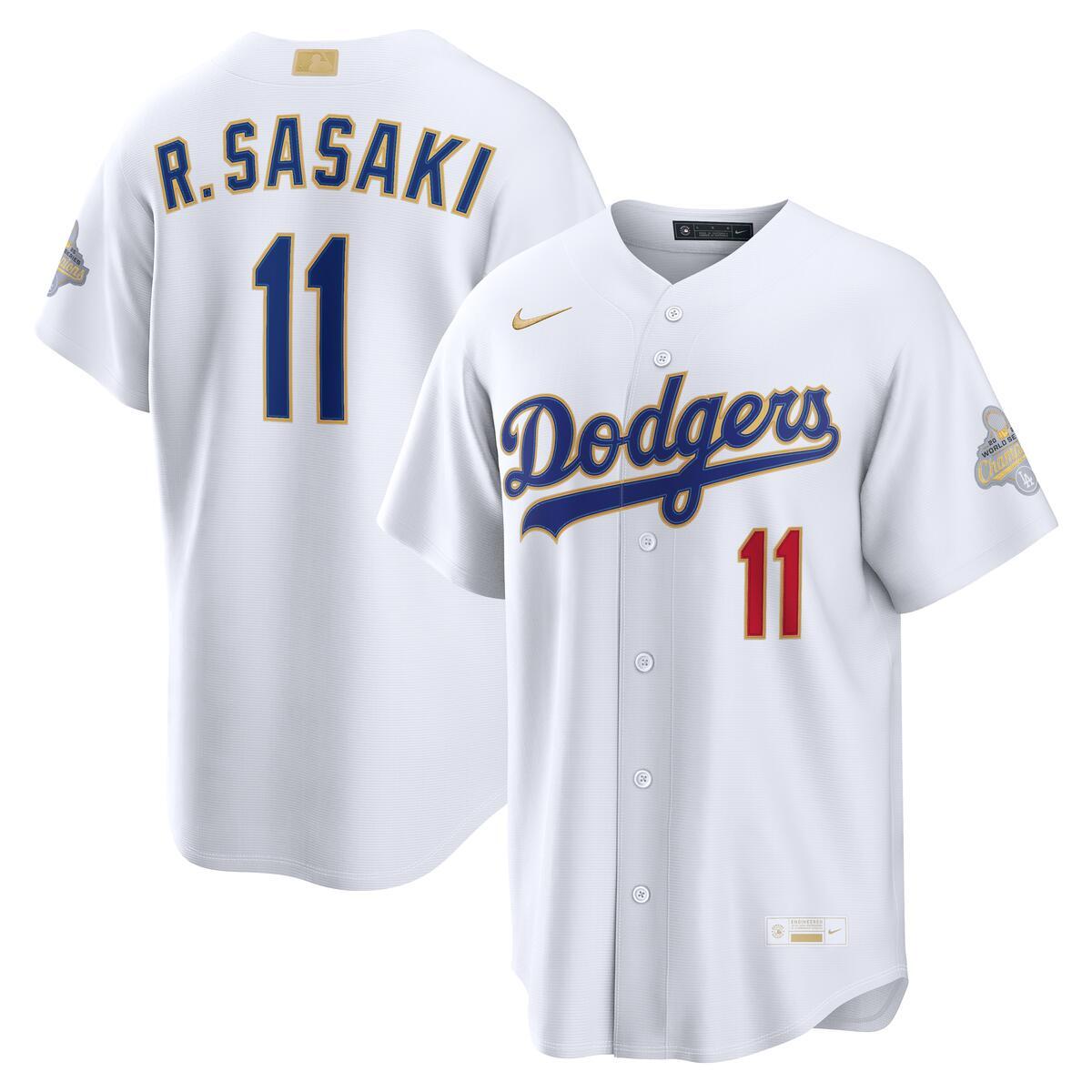 Los Angeles Dodgers Roki Sasaki White 2026 Gold Collection Nike Stadium Player Jersey