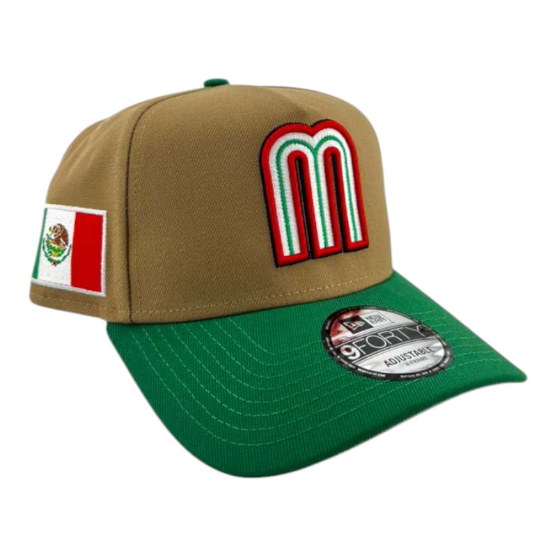 Mexico Khaki and Green "World Baseball Classic" Mexico Flag Patch New Era A-Frame 9FORTY Snapback Hat