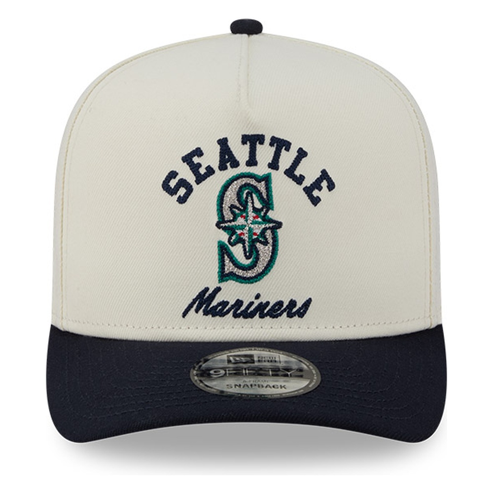 Seattle Mariners Chrome Two Tone Arched Text with Logo New Era 9FIFTY A-Frame Snapback Hat