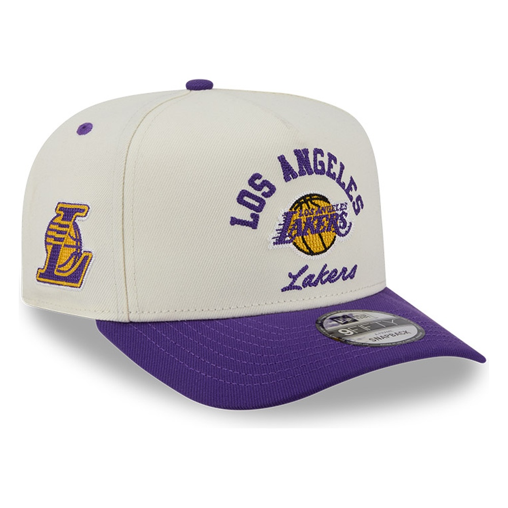 Los Angeles Lakers Chrome Two Tone Arched Text with Logo New Era 9FIFTY A-Frame Snapback Hat