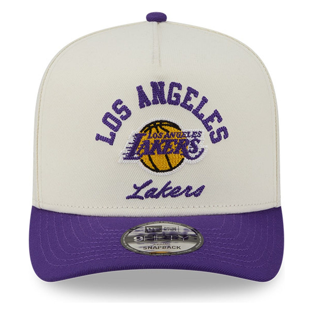 Los Angeles Lakers Chrome Two Tone Arched Text with Logo New Era 9FIFTY A-Frame Snapback Hat