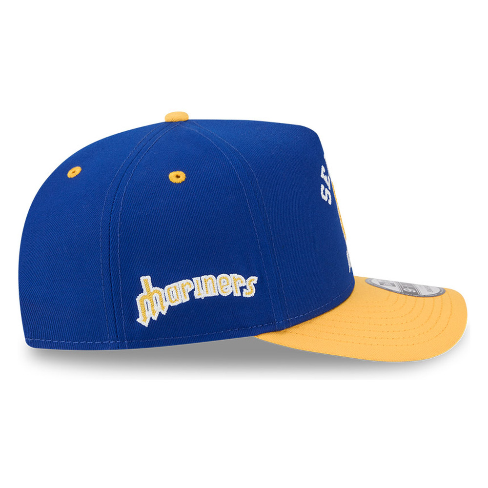 Seattle Mariners Royal Blue and Yellow Arched Text with Logo New Era 9FIFTY A-Frame Snapback Hat