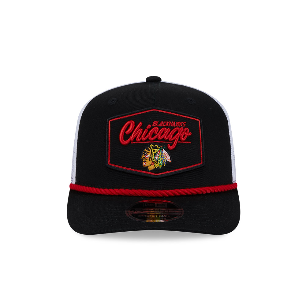 Chicago Blackhawks Black and White Mesh Trucker New Era 9SEVENTY Stretch-Snap Hat