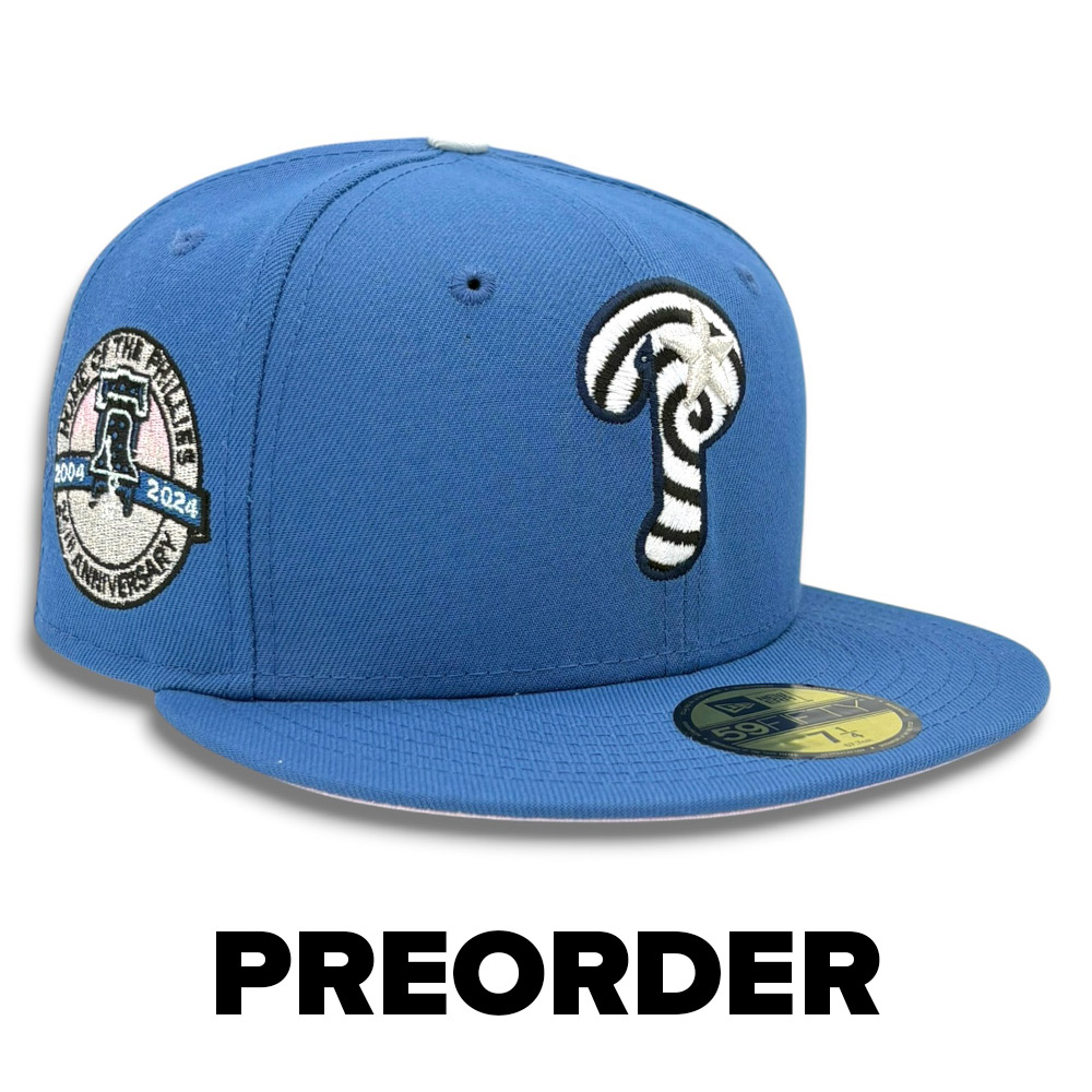 *PREORDER* Philadelphia Phillies Blue Tonal Swirl Logo 20th Patch Pink UV New Era 59FIFTY Fitted Hat (with Mystery Pin)