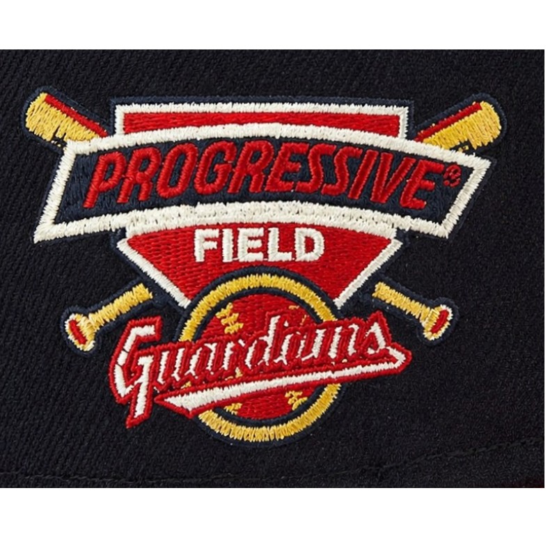Cleveland Guardians Navy and Red Progressive Field Patch Gray UV New Era 59FIFTY Fitted Hat