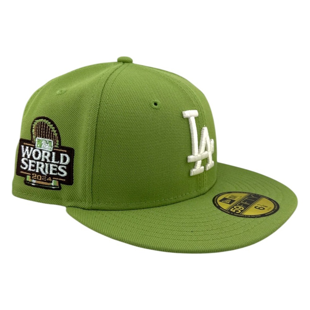Los Angeles Dodgers Matcha Green 2024 World Series Patch Brown UV New Era 59FIFTY Fitted Hat