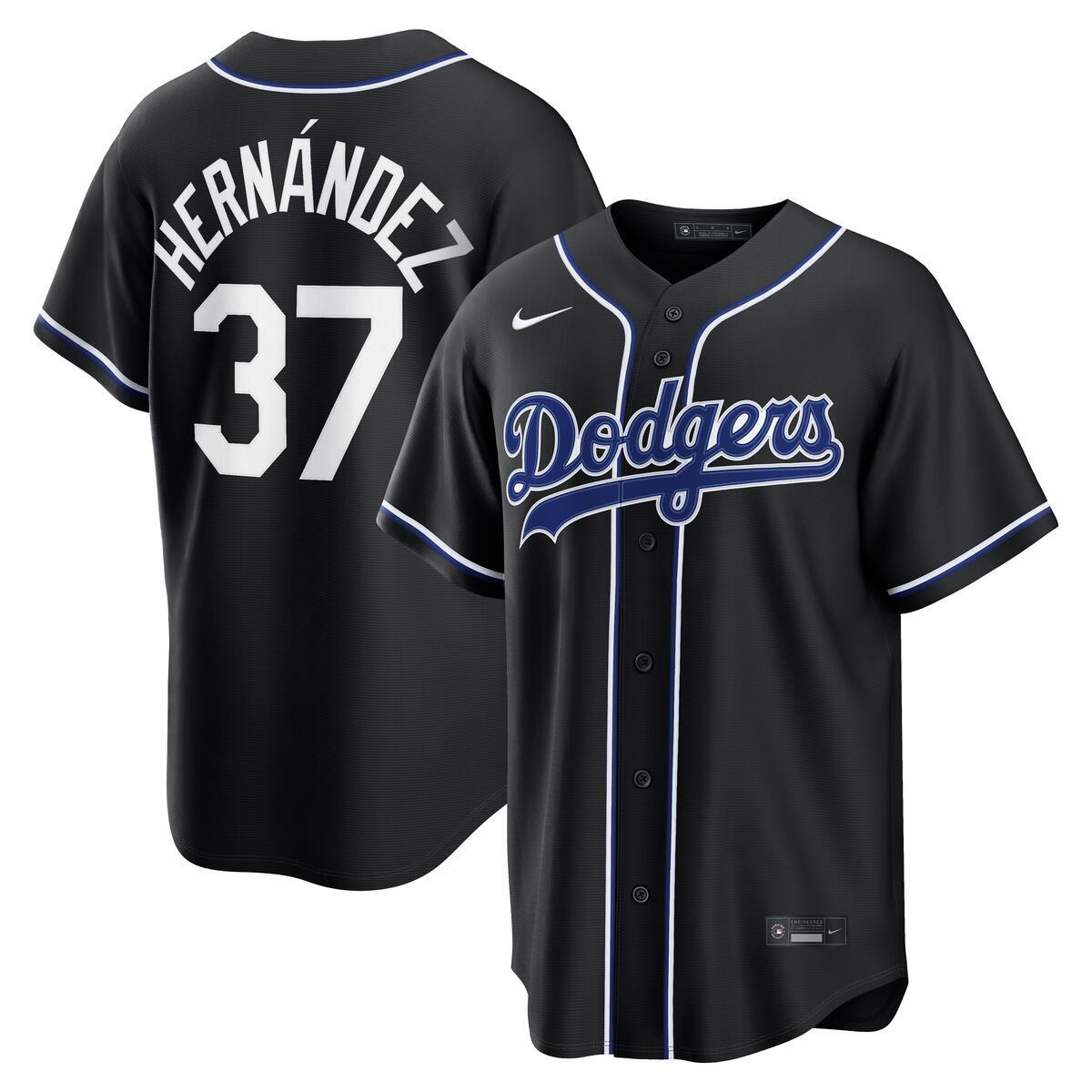 Los Angeles Dodgers Teoscar Hernandez Black and Royal Blue "Lights Out" Nike Fashion Replica Jersey
