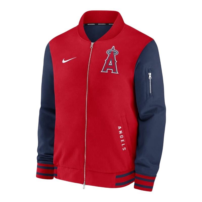 Los Angeles Angels Red and Navy Authentic Collection Dugout Bomber Jacket