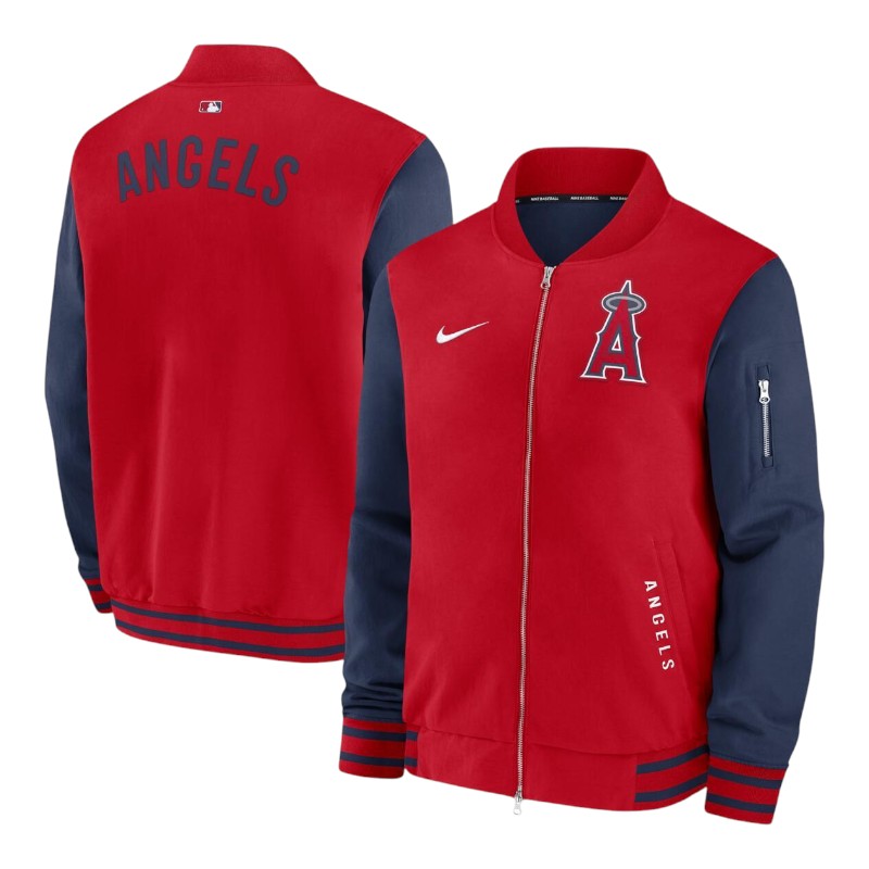Los Angeles Angels Red and Navy Authentic Collection Dugout Bomber Jacket