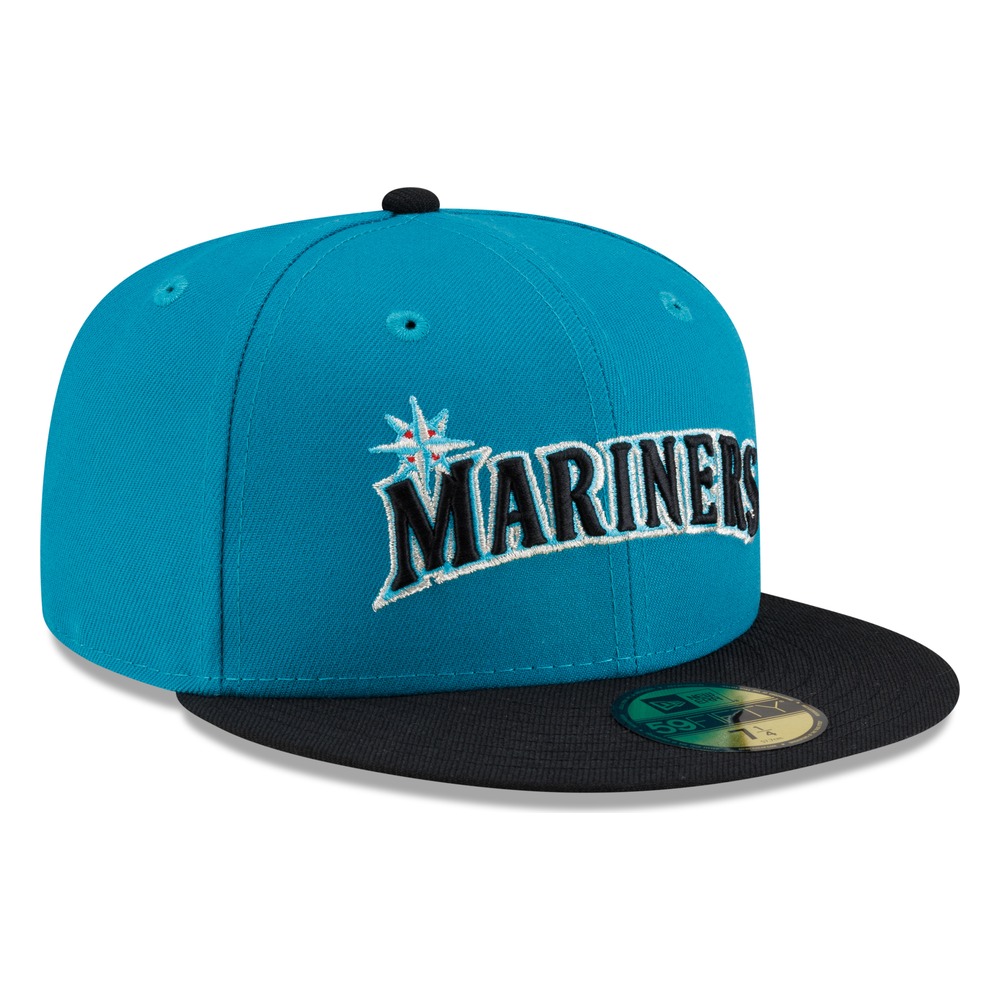 Seattle MARINERS Teal Black Visor Wordmark New Era 59FIFTY Fitted Hat