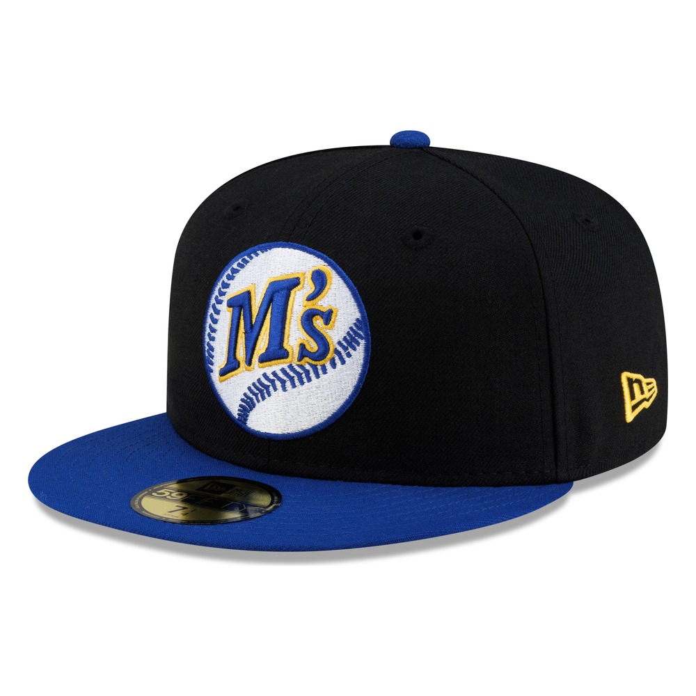 Seattle Mariners Black Royal Visor M's Baseball Logo Throwback New Era 59FIFTY Fitted Hat