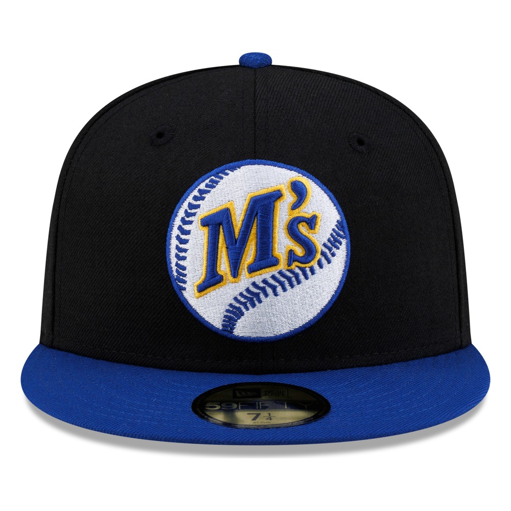 Seattle Mariners Black Royal Visor M's Baseball Logo Throwback New Era 59FIFTY Fitted Hat