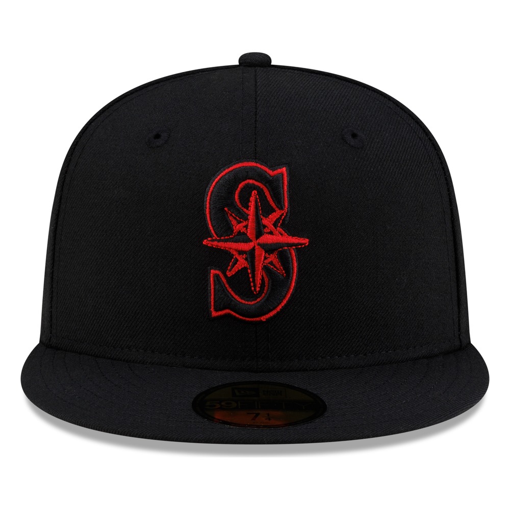Seattle Mariners Black Red Pop "S" Compass Logo New Era 59FIFTY Fitted Hat