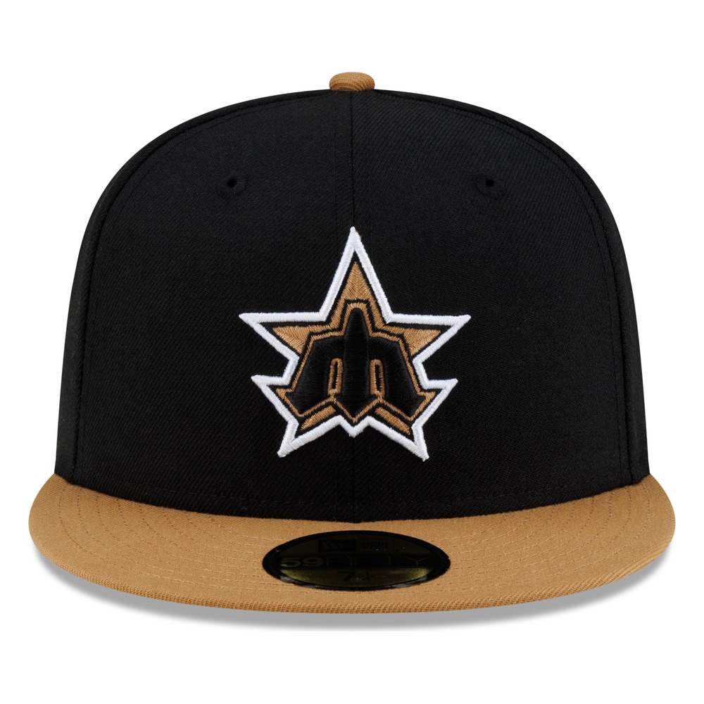 Seattle Mariners Black Brown Visor Star Trident Throwback New Era 59FIFTY Fitted Hat