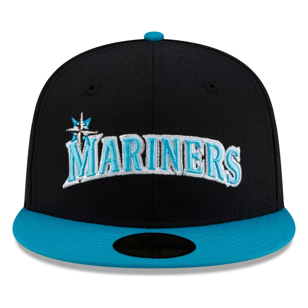 Seattle MARINERS Black Aqua Visor Wordmark New Era 59FIFTY Fitted Hat
