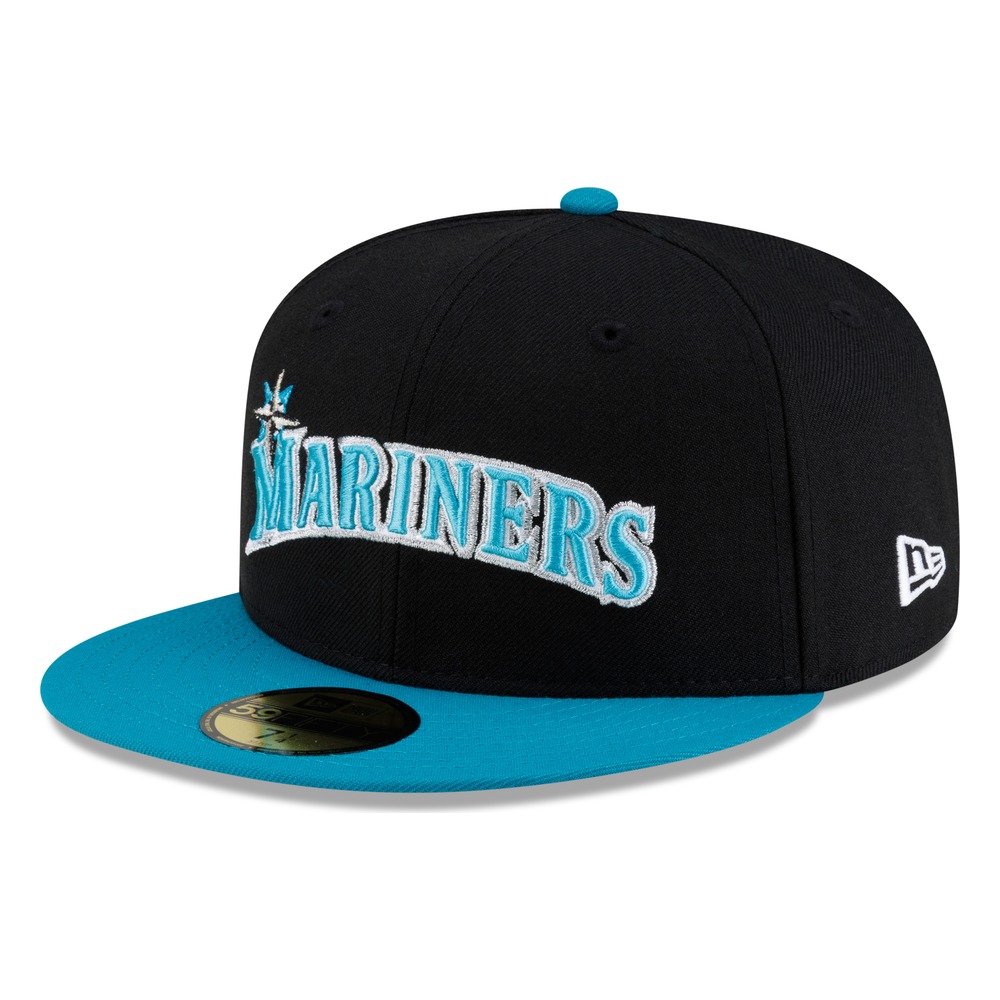 Seattle MARINERS Black Aqua Visor Wordmark New Era 59FIFTY Fitted Hat