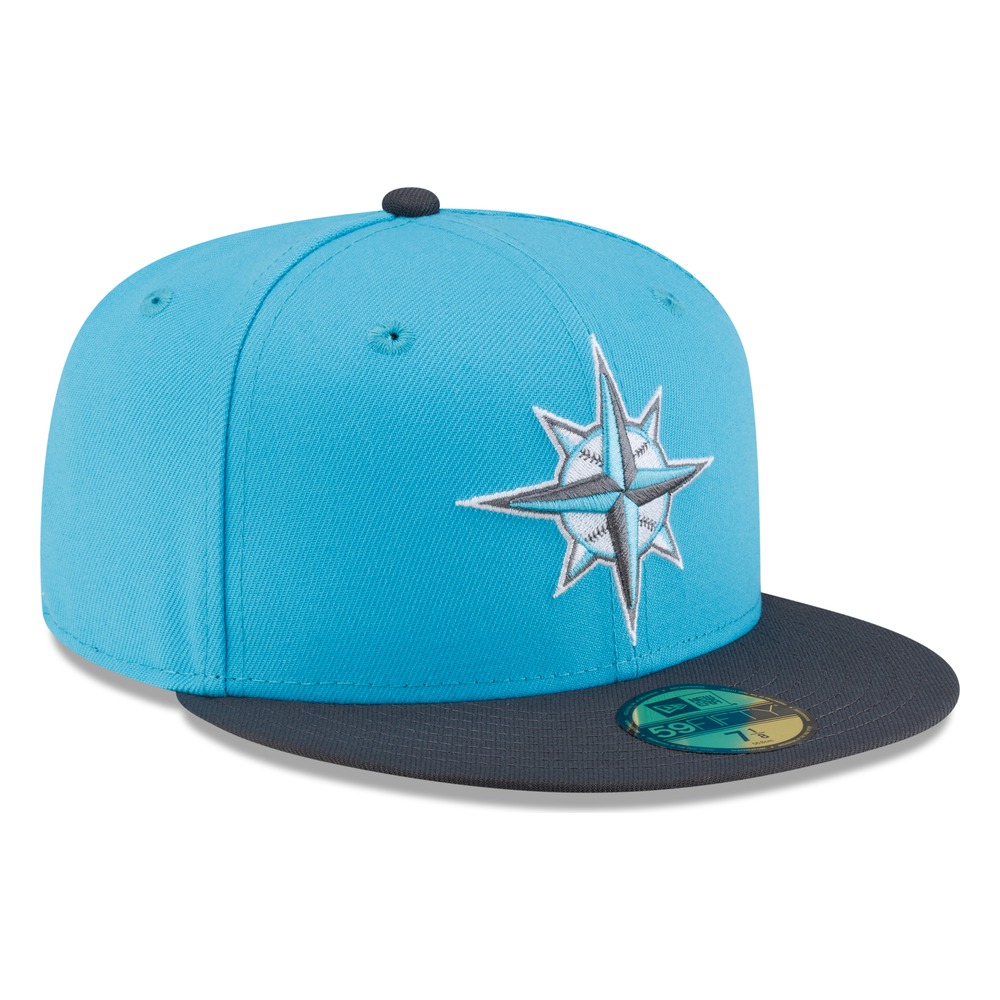 Seattle Mariners Aqua Black Visor Circle Logo New Era 59FIFTY Fitted Hat