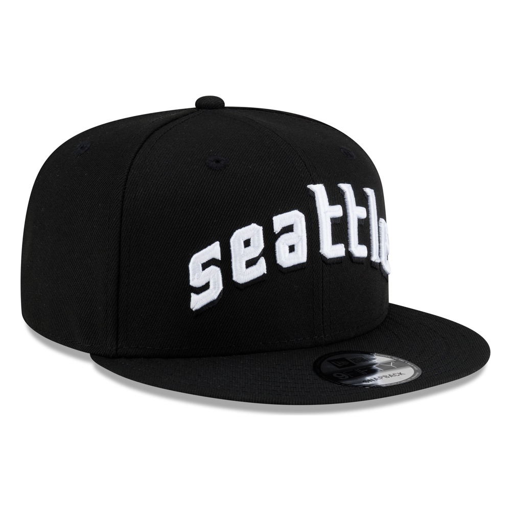 Seattle Mariners Black White seattle Lowercase Wordmark New Era 9FIFTY Snapback Hat